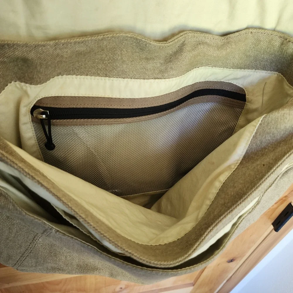 Keen Large Green Brown Leather Canvas Messenger Bag Laptop Book Bag Utility